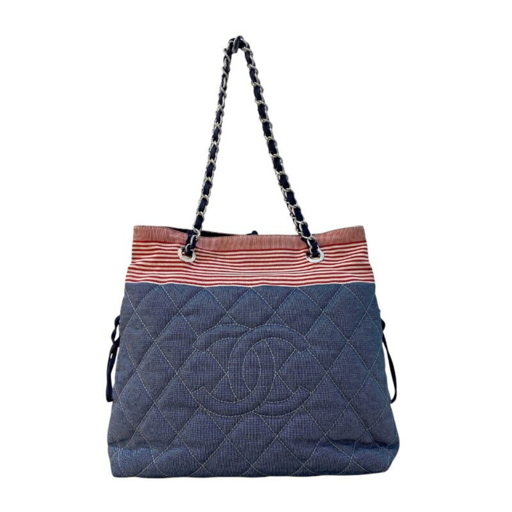 CHANEL Cruise Line Chain Tote Blue Red Denim Bag